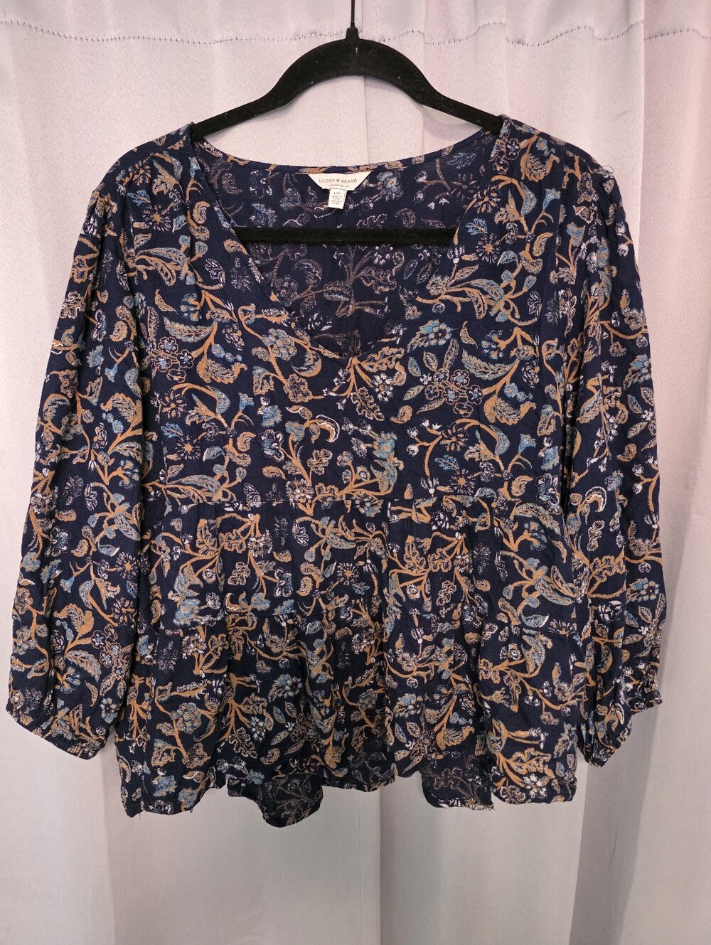 Lucky Brand Navy Floral Peasant Blouse - Women Large